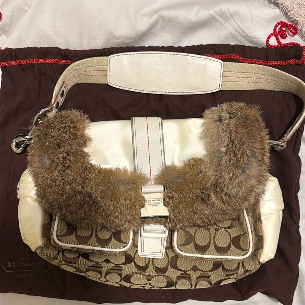 Limited Edition Coach Ski Flap Bag With Rabbit Fur
